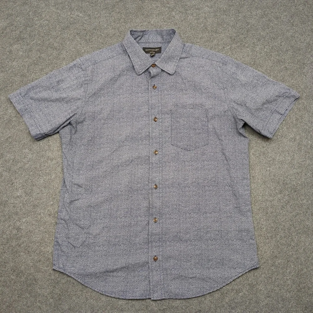 Banana Republic Mens Button Up‎ Shirt Blue White Pattern Short Sleeve Size M